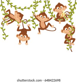 Monkey On Vine  - Vector Illustration, Eps

