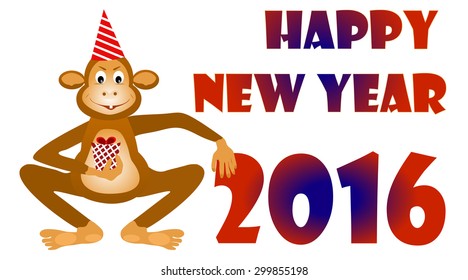 Monkey on white background, Christmas card