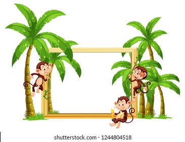 Monkey on wooden frame illustration
