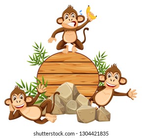 Monkey on wooden template illustration
