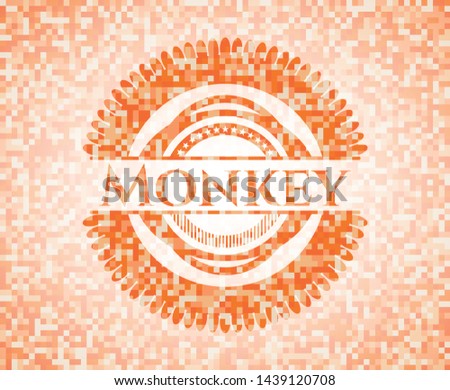 Monkey orange tile background illustration. Square geometric mosaic seamless pattern with emblem inside.