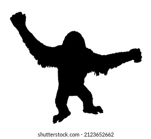 Monkey orangutan vector silhouette illustration isolated on white background. Big hairy primate. Monkey symbol, animal from Asia.