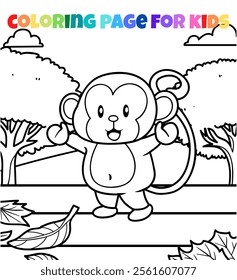 Monkey outline coloring page animal vector illustration