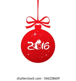 Monkey over red christmas ball. Symbol of Chinese New Year