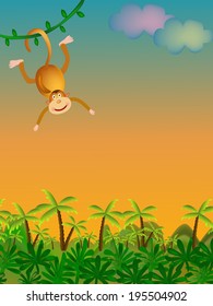 monkey and palms and yellow sunset