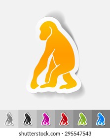 monkey paper sticker with shadow. Vector illustration