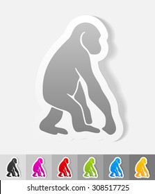 monkey paper sticker with shadow. Vector illustration