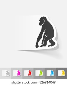 monkey paper sticker with shadow. Vector illustration