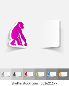 monkey paper sticker with shadow. Vector illustration