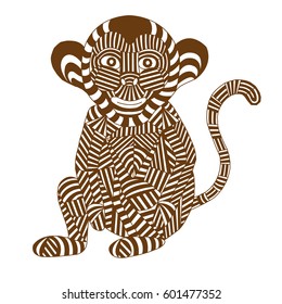 Monkey with a pattern of lines on a white background. Vector illustration