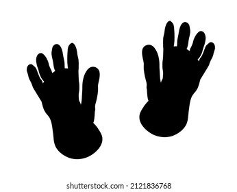 Monkey Paw Footprint Track. Vector Gorilla Steps In Black Color