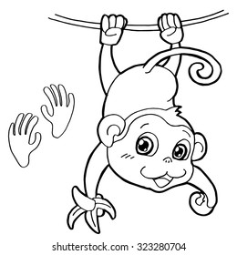 monkey with paw print Coloring Page vector
