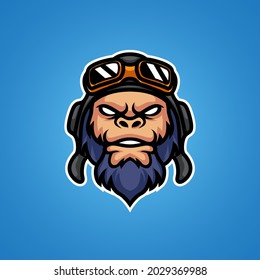 MONKEY PILOT HEAD MASCOT LOGO