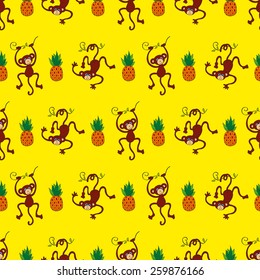 Monkey and pineapple seamless pattern