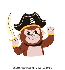 Monkey in Pirates Costume, Flat Concept Style