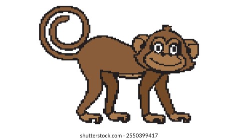 monkey in pixel art style, vector illustration in vector style with white isolated background. 