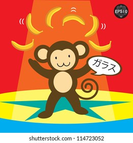 A Monkey play bananas juggling and say delicious in japan, Vector