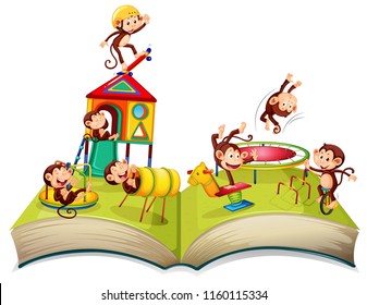 Affe auf Spielplatz, offene Buchgrafik