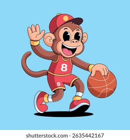 Monkey Playing Basketball cartoon illustration