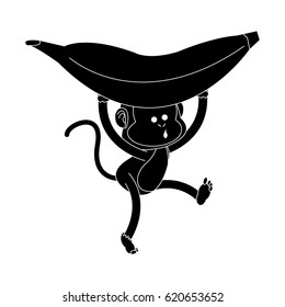 monkey playing with big banana cartoon icon image 