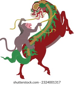 monkey playing with dragon horse