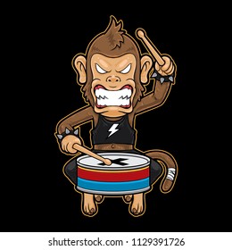 Monkey playing drums in metal fashion.