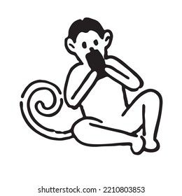 monkey playing gadget hand drawn vector