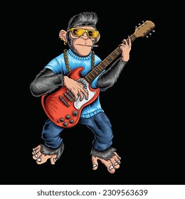 Monkey playing guitar with cool style