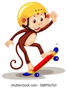 Monkey playing on skateboard illustration