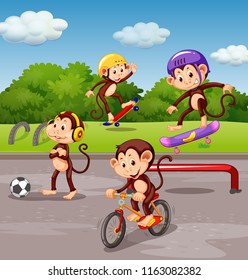 Monkey playing at playground illustration
