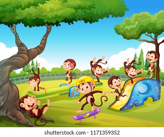 Monkey playing at playground illustration