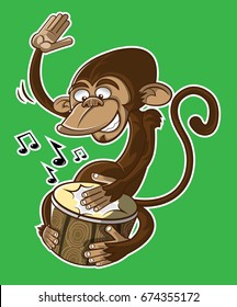 Monkey playing traditional drum cartoon vector