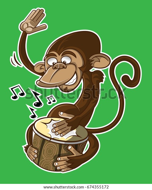 Monkey Playing Traditional Drum Cartoon Vector Stock Vector (Royalty ...