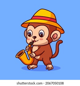 Monkey playing trumpet vector cartoon illustration