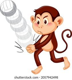Monkey playing volleyball cartoon character  illustration