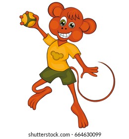 
Monkey plays handball. Cartoon style. Clip art for children.
