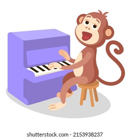 The monkey plays the piano. Vector illustration.