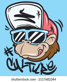 Monkey portrait with glasses and urban style cap