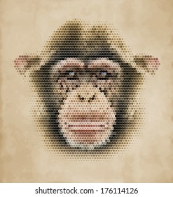 Monkey portrait made of geometrical shapes - Vintage Design Chimpanzee face