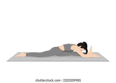 Monkey Pose Forward Bend. Beautiful girl practice Hanumanasana Forward Bend. Young attractive woman practicing yoga exercise. working out, black wearing sportswear, grey pants and top, indoor full