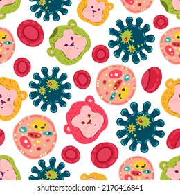 Monkey pox. Vector illustration epidemic virus. Microbes and molecules close up. Pattern. Light background, wallpaper