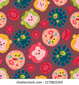 Monkey pox. Vector illustration epidemic virus. Microbes and molecules close up. Pattern. Dark background, wallpaper