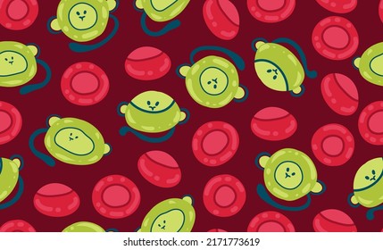 Monkey pox. Vector illustration epidemic virus. Microbes and molecules close up. Pattern. Red background, wallpaper