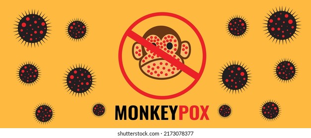 Monkey Pox virus outbreak banner pandemic disease spread awareness and alert poster. Monkey pox graphic design with yellow background.