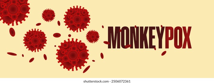 Pandemie-Banner des Affenpockenvirus. Design des Monkeypox-Virus zur Vorbeugung, zur Erkennung von Symptomen und zur Verbreitung von Krankheiten. Hintergrund medizinischer Illustrationen für Themen aus dem Gesundheitswesen und der Wissenschaft.