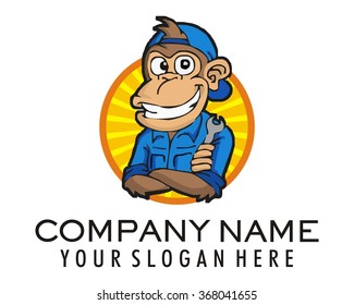 monkey primate chimpanzee handyman repairman mascot cartoon character