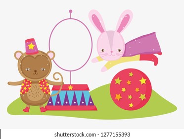 monkey and rabbit costume in the ball jumping hoop