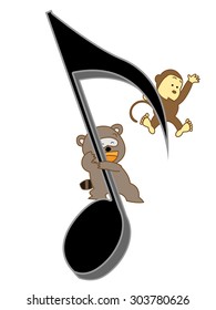A monkey and the raccoon dog which enjoy music