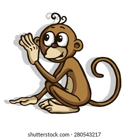 Monkey raised her hand, listening or voting. Vector isolated illustration. Cartoon style.
Emotional little monkey with large expressive eyes - the symbol of 2016.