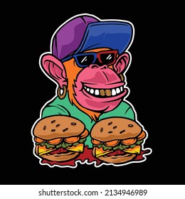 monkey rapper burger logo illustration